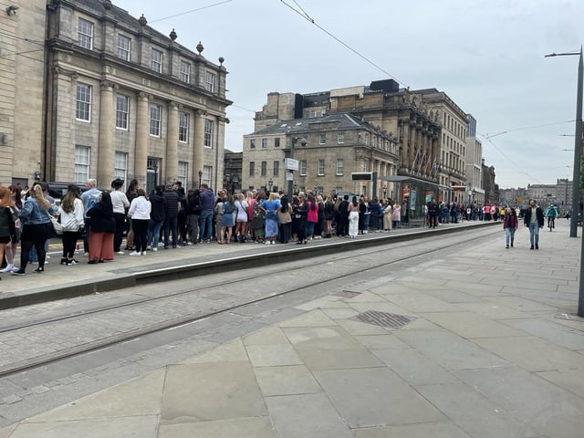 Huge queues formed at the tram stop on St Andrews Square, as fans tried to travel to Murrayfield for the Edinburgh Beyoncé gig.