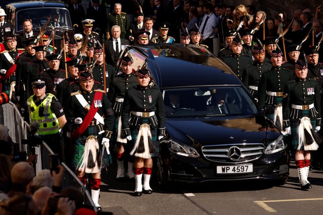 King Charles III, the Princess Royal, the Duke of York and the Earl of Wessex walk behind Queen Elizabeth II's coffin during the procession from the Palace of Holyroodhouse to St Giles' Cathedral, Edinburgh. Picture date: Monday September 12, 2022.