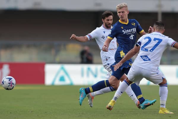 Josh Doig in action for Hellas Verona against Sampdoria in a Serie A clash