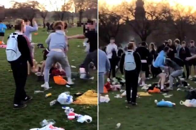 The Meadows in Edinburgh was the scene of mass brawls on Saturday evening.