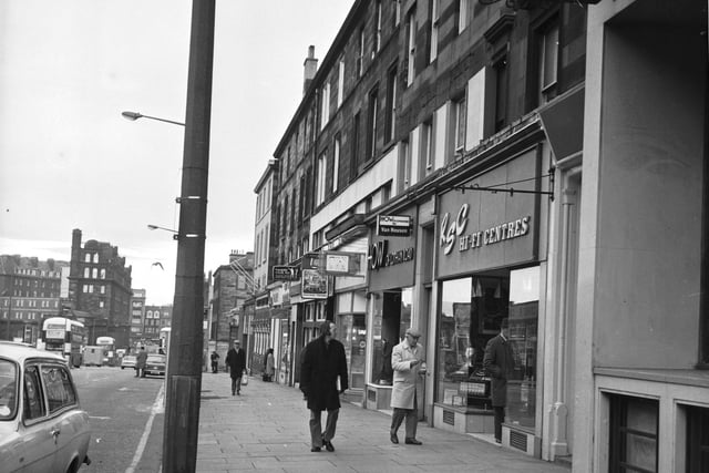 Shops at the top of Edinburgh's Lothian Road in December 1974.