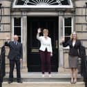 Nicola Sturgeon with Scottish Green co-leaders Patrick Harvie and Lorna Slater at Bute House after they were appointed Scottish Government junior ministers under the SNP-Green power-sharing agreement.  Picture: Lesley Martin/PA.