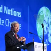 António Guterres, Secretary-General of the United Nations, addresses  the COP26 summit in Glasgow in 2021