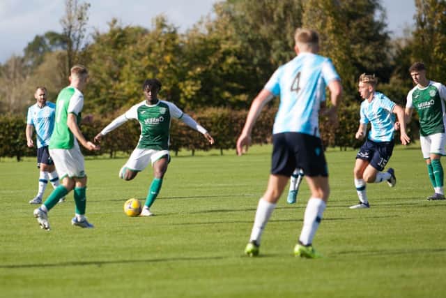 A youthful Hibs development side in action against Dundee in the SPFL Reserve Cup