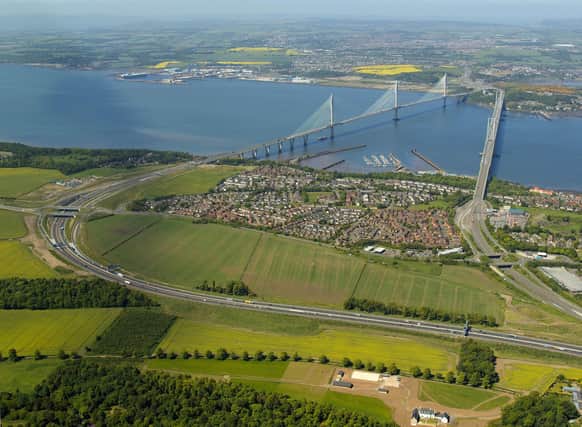 Aerial view of land at Builyeon Road and the Forth bridges