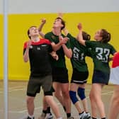 Korfball players in action