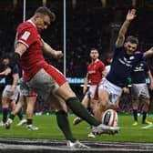 Wales' fly-half Dan Biggar kicked four penalties and the winning drop goal in the 20-17 win over Scotlabd. (Photo by Paul Ellis/AFP via Getty Images)