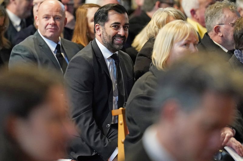 First Minister of Scotland Humza Yousaf (centre) attending the memorial service of Alistair Darling at Edinburgh's St Mary's Episcopal Cathedral, on Tuesday December 19, 2023.