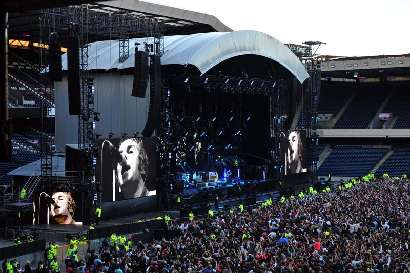 Mancunian Britpop rockers Oasis swaggered into Murrayfield Stadium twice, bringing their Wonderwall of sound in 2000, and then again in 2009 (pictured) for what was to be their final world tour as the band imploded when the Gallagher brothers came to blows backstage at a gig in Paris that year. Photo by Ian Georgeson.