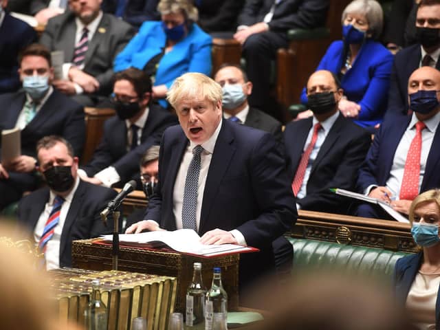Prime Minister Boris Johnson during Prime Minister's Questions in the House of Commons. Picture date: Wednesday January 12, 2022.