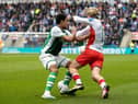 CJ Egan-Riley is penalised for fouling Todd Cantwell in the lead-up to Rangers' opening goal in their 3-1 victory over Hibs