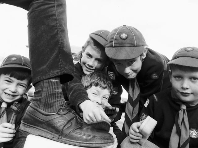 Cubs held a sponsored shoeshine in Selkirk, March 1988.