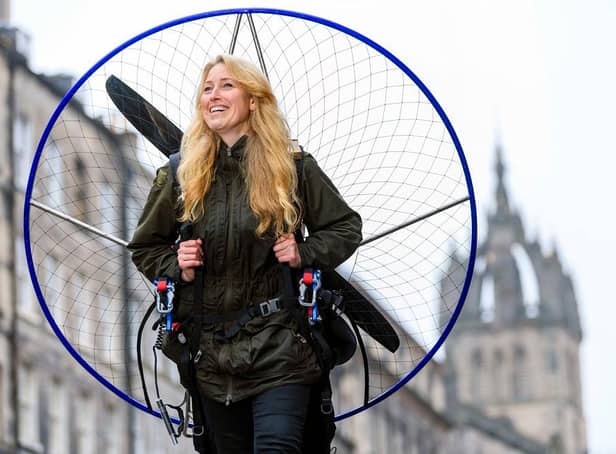 Sacha Dench with her Paramotor, Sacha is giving a talk at this years Edinburgh Science Festival