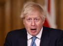 British Prime Minister, Boris Johnson speaks during a virtual press conference at Downing Street