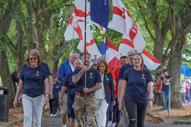 Opening parade at the world carp championships with Joanne Barlow front left and her daughter Emily on the right. Contributed by David Barlow