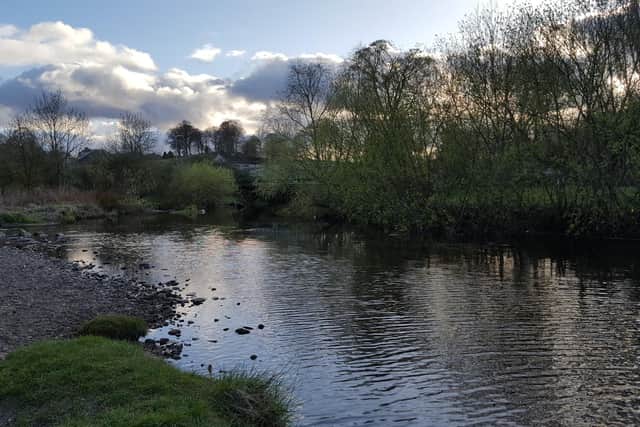 The weir at Mid Calder on The Almond. By Nigel Duncan