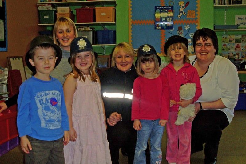 Children at Mary Poppins Day Nursery at The Green, Hasland were visited by PCSOs Claire Shepherd and Zoë Baker of the Chesterfield South Safer Neighbourhood Teams in  2008