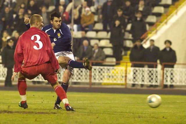 Steven Thompson levels as Scotland draw away with Moldova in October 2004. Picture: SNS