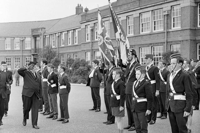 65th Coy Boys Brigade Inspection at Granton Primary School by Mr P R Sharp, 1964.