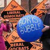 Helen Morgan, winner of the North Shropshire by-election after overturning a Conservative majority of nearly 23,000, symbolically bursts Boris Johnson's 'bubble'