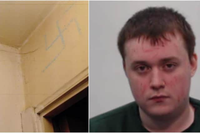 Sam Imrie has been jailed. Left, the markings found in his room. Pictures: Crown Office