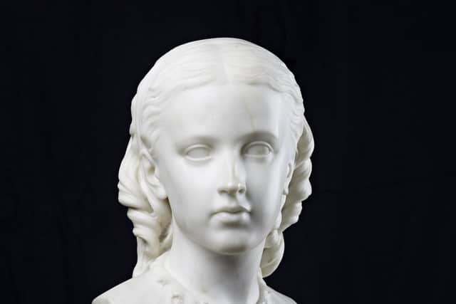 Ada Barclay, daughter of the  Perth-born society portraitist John Maclaren Barclay sat as model for this work by the 19th century sculptor William Brodie. She would later become a picture restorer and painter of landscapes and portraits, exhibiting at the Royal Scottish Academy from 1879 to 1886.