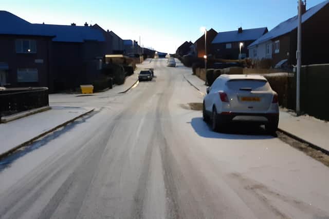 Snow and ice on roads in Longstone this morning.