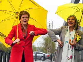 Scotland's First Minister Nicola Sturgeon (L) congratulates SNP candidate Kaukab Stewart after she was elected MSP for Glasgow Kelvin. Picture: Andy Buchanan/AFP via Getty Images