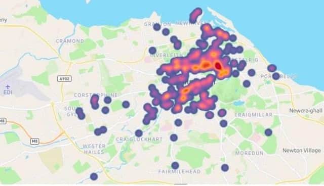 Heat map of commercial short-term lets in Edinburgh created using crowdsourced data from Homes First survey (January – June 2020) on Tableau Public.