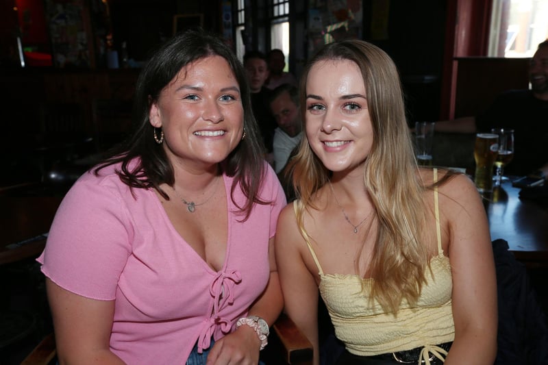 Dana Pittman, left, and Amy Sisson. Fans watch England v Ukraine in the quarter finals of Euro 2020, in The Kings pub, Albert Rd, Southsea. Picture: Chris Moorhouse (jpns 030721-15)