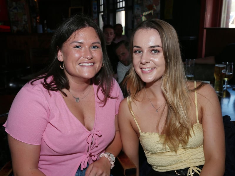 Dana Pittman, left, and Amy Sisson. Fans watch England v Ukraine in the quarter finals of Euro 2020, in The Kings pub, Albert Rd, Southsea. Picture: Chris Moorhouse (jpns 030721-15)