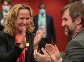 Steffi Lemke, of Germany, and Steven Guilbeault, of Canada, applaud after the world adopted the 23 new targets at the United Nations Biodiversity Conference, COP15, in Montreal (Picture: Lars Hagberg/AFP via Getty Images)