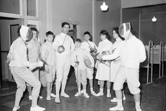 The Firhill Secondary School fencing team taking part in the festival in 1963.