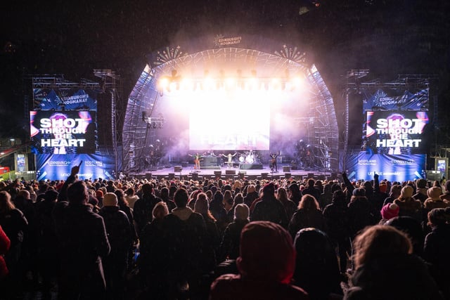 Björn Again were supported at the Night Afore concert in Princes Street Gardens on Saturday night by the original sing-along live band Massaoke, celebrating 30 years of Edinburgh's Hogmanay with the best hairbrush anthems.