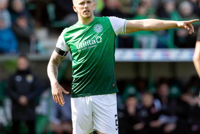 EDINBURGH, SCOTLAND - APRIL 02: 
Harry Clarke in action for Hibs during a cinch Premiership match between Hibernian and Dundee United at Easter Road, on April 02, 2022, in Edinburgh, Scotland. (Photo by Alan Harvey / SNS Group)