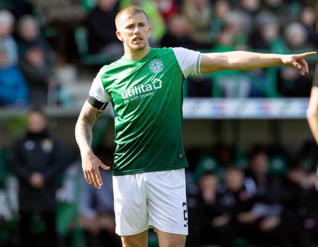 EDINBURGH, SCOTLAND - APRIL 02: Harry Clarke in action for Hibs during a cinch Premiership match between Hibernian and Dundee United at Easter Road, on April 02, 2022, in Edinburgh, Scotland. (Photo by Alan Harvey / SNS Group)