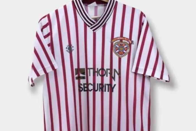The classic candy stripe Hearts away kit is still popular with Hearts fans to this day.