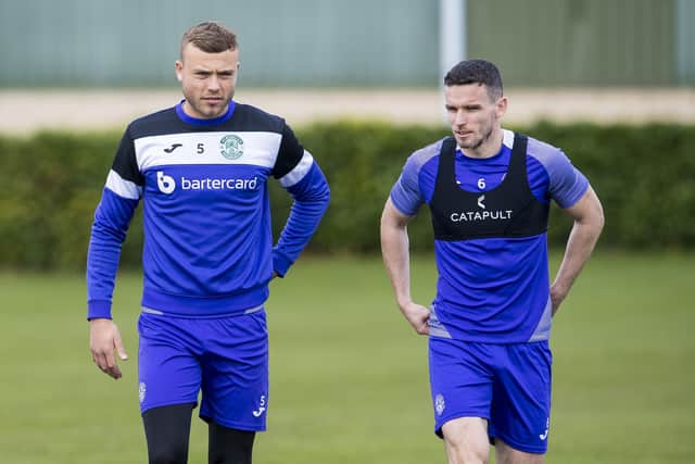 Ryan Porteous and Paul McGinn in Hibs training earlier this year. The two have also been named in Scotland squads together. Picture: SNS