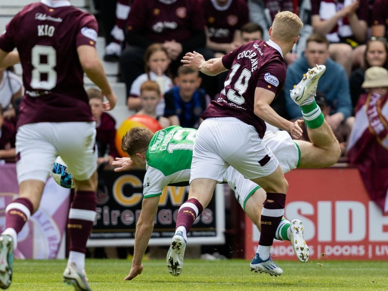 Alex Cochrane brings down Chris Cadden on the edge of the box