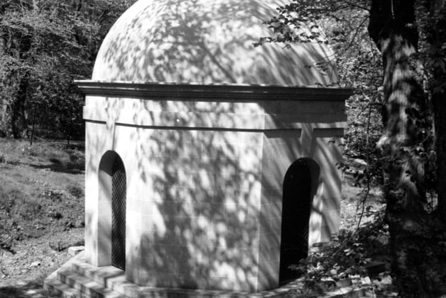 This mausoleum-type structure in Queen Street Gardens East actually housed a Scottish Gas regulator. The picture was taken May 1985.