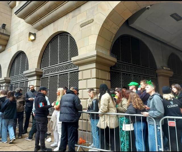 Hundreds of people have been queuing outside the Three Sisters since 6 am to celebrate St Patrick's day.