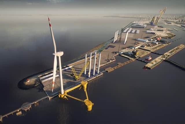 Image of the new Leith outer berth with floating foundation and turbine.