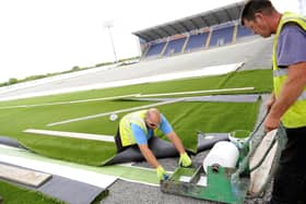 Plastic pitches have been laid at 17 SPFL venues including Falkirk (above).