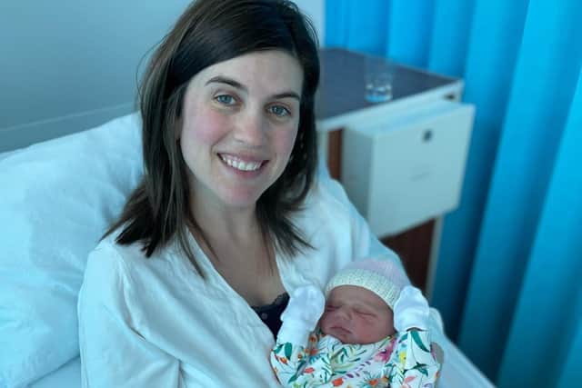 Carly with her newborn baby Isla Elsie Mary Marshall.