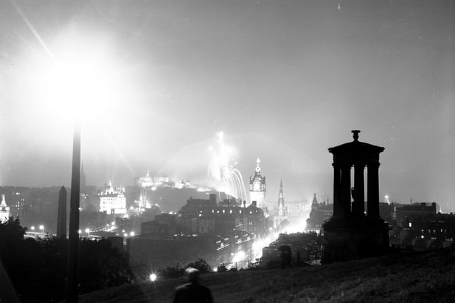 The Edinburgh International Festival fireworks seen from Calton Hill in August 1966.