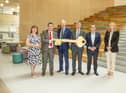Pictured left to right are Holy Family Headteacher Colette Murray, Executive councillor for Education Andrew McGuire, Council Leader Lawrence Fitzpatrick, Scott Brown from Hub South East, Allan Lyttle from Morrison Construction and West Lothian Council’s Depute Chief Executive, Dr Elaine Cook.