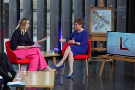 First Minister Nicola Sturgeon (right) appearing on the BBC1 current affairs programme, Sunday with Laura Kuenssberg at the Aberdeen Art Gallery, in Aberdeen.