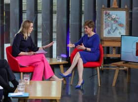 First Minister Nicola Sturgeon (right) appearing on the BBC1 current affairs programme, Sunday with Laura Kuenssberg at the Aberdeen Art Gallery, in Aberdeen.