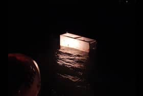 The lifeboat crew undertook a search in freezing conditions for the object which was thought to be a possible vessel in distress 1-2 miles off the coast, but it turned out to be a discarded fridge freezer. Pic: RNLI.