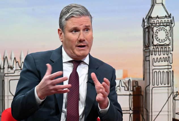 Labour Party leader Keir Starmer appearing on the BBC's 'Sunday Morning' political television show with journalist Laura Kuenssberg